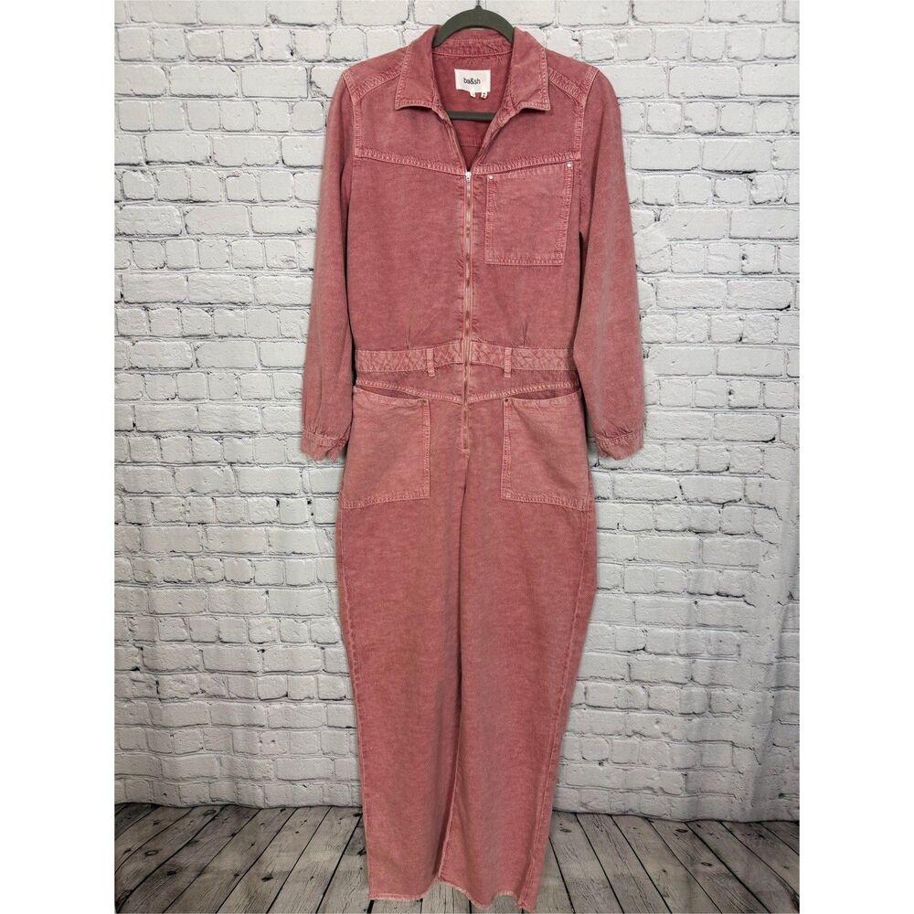 ba&sh Dova Denim Jumpsuit Washed Rose Pink Front Zipper Patch Pocket Women US 8 - Picture 6 of 16